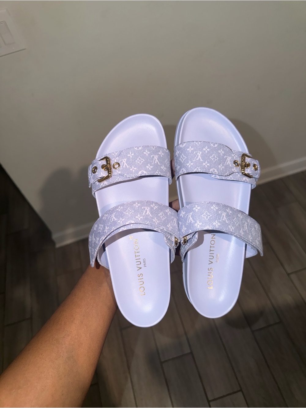 Louis Vuitton Lilac Monogram Double-Strap Slide Sandals - Picture 4 of 5